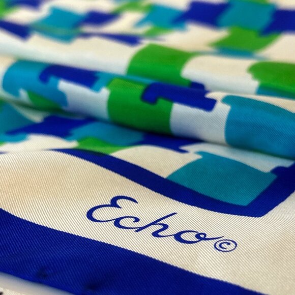 Echo Silk Scarf Square | Retro Style Bandana Scarf | Aqua Monochromatic - Picture 9 of 10